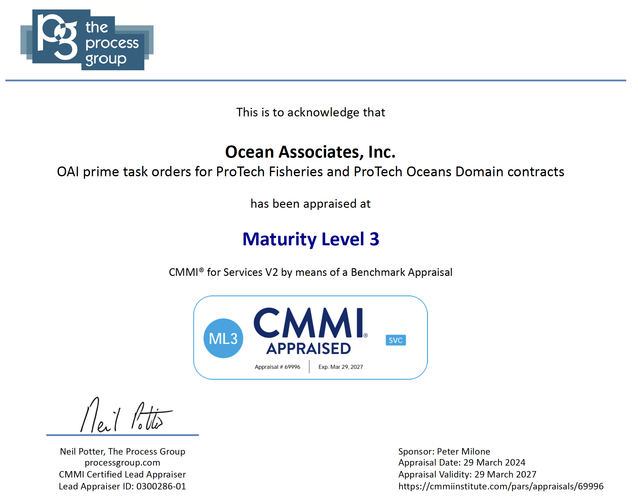 OAI Appraised at Level 3 by CMMI
